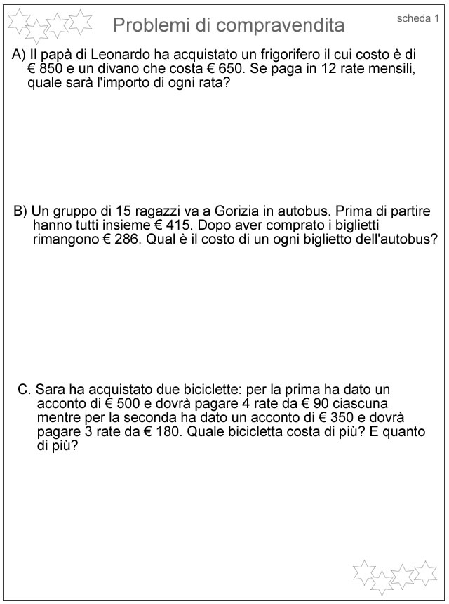 Problemi Di Pesi Misure E Compravendita Schede Didattiche Per La Scuola