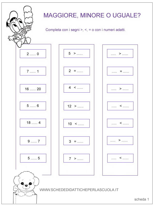 Maggiore Minore E Uguale Schede Didattiche Per La Scuola