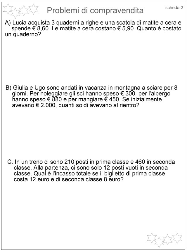 Problemi Di Pesi Misure E Compravendita Schede Didattiche Per La Scuola