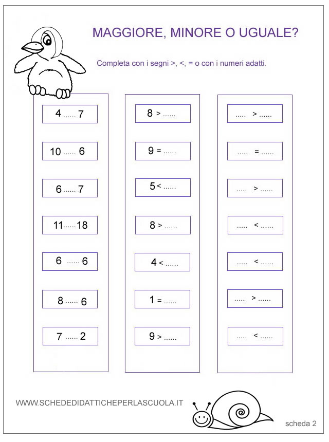 Maggiore Minore E Uguale Schede Didattiche Per La Scuola