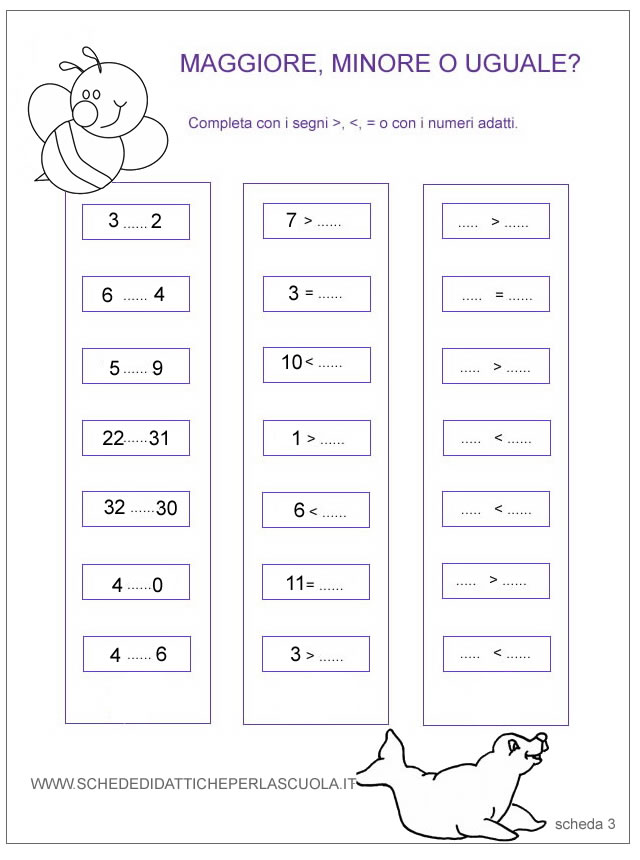 Maggiore Minore E Uguale Schede Didattiche Per La Scuola