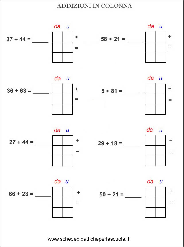Addizioni In Colonna Schede Didattiche Per La Scuola