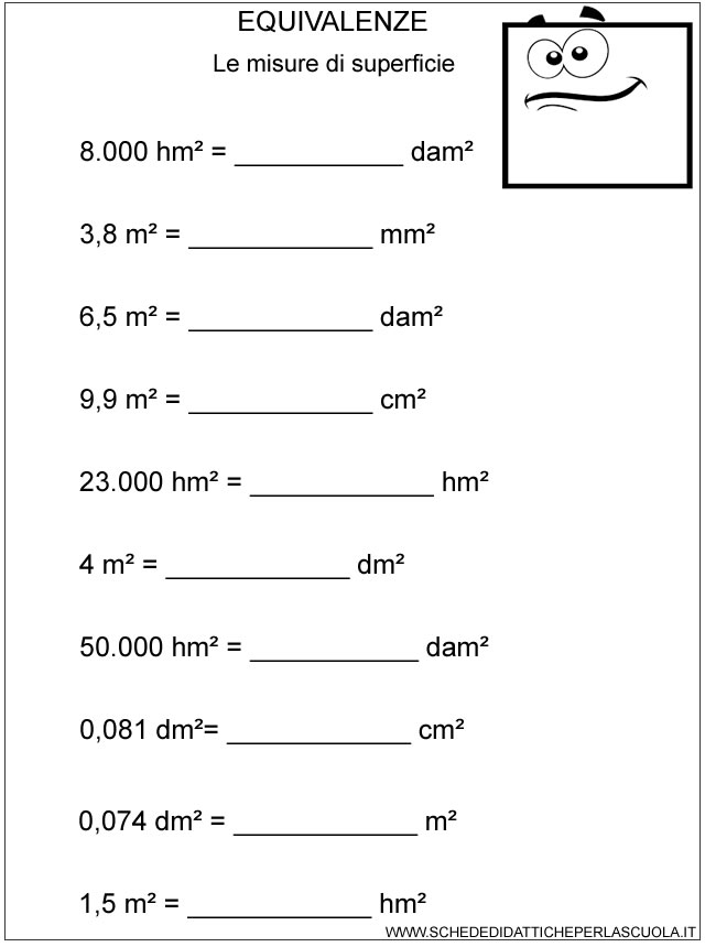 Equivalenze Le Misure Di Superficie Schede Didattiche Per La Scuola