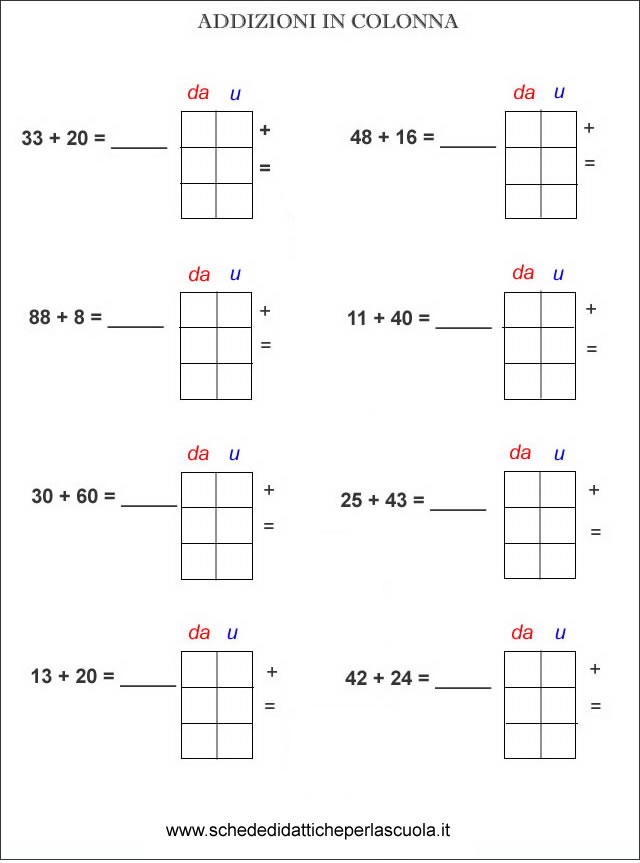 Addizioni In Colonna Schede Didattiche Per La Scuola