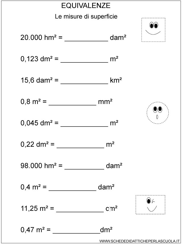 Equivalenze Le Misure Di Superficie Schede Didattiche Per La Scuola