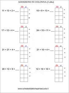Addizioni In Colonna Schede Didattiche Per La Scuola