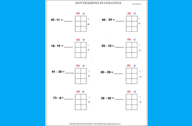 Sottrazioni In Colonna Schede Didattiche Per La Scuola